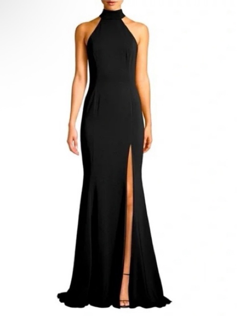 JAYGODFREY Cameo Black Halter Neck Maxi Gown with Front Slit NWT $350
